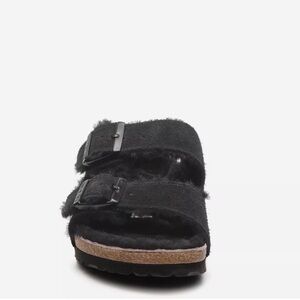 Black Fuzzy Sandals with Buckles